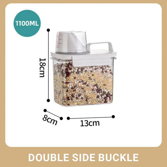 Sealed Household Grain Storage Box Transparent Rice Bucket Kitchen Storage - 2300ml