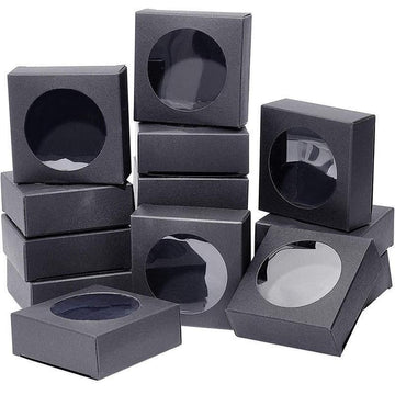 50PCS Handmade Soap Paper Box Round Window Kraft Black White Candy Biscuit Box - Black-50pcs 8*8*3CM