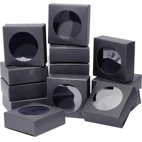50PCS Handmade Soap Paper Box Round Window Kraft Black White Candy Biscuit Box - Black-50pcs 8*8*3CM