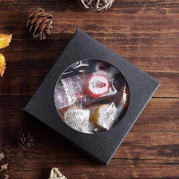 50PCS Handmade Soap Paper Box Round Window Kraft Black White Candy Biscuit Box - Black-50pcs 8*8*3CM