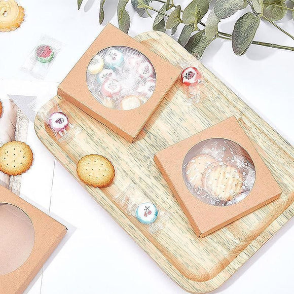 50PCS Handmade Soap Paper Box Round Window Kraft Black White Candy Biscuit Box - White-50pcs 8*8*3CM