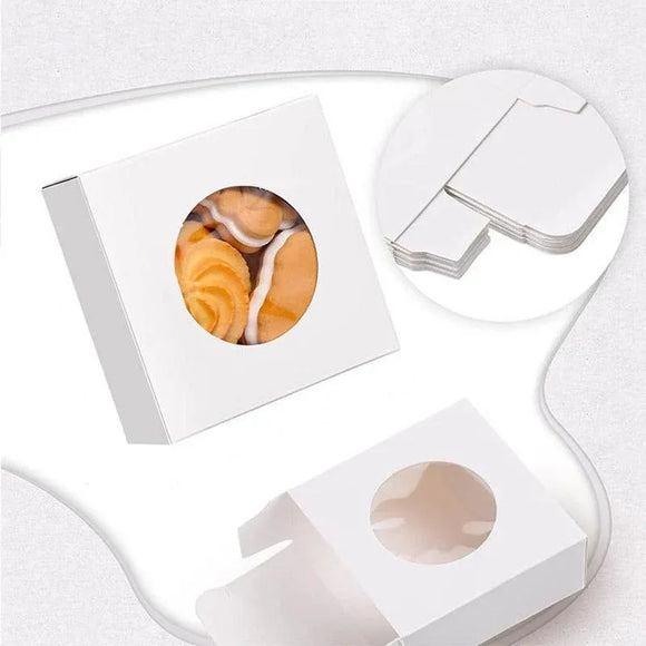 50PCS Handmade Soap Paper Box Round Window Kraft Black White Candy Biscuit Box - White-50pcs 8*8*3CM