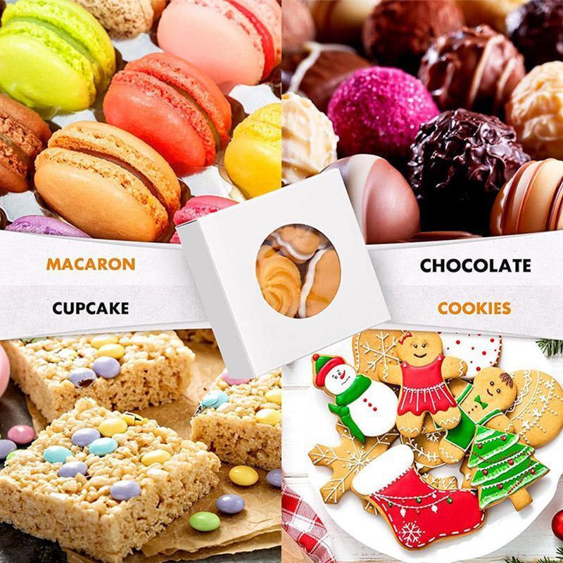 50PCS Handmade Soap Paper Box Round Window Kraft Black White Candy Biscuit Box - White-50pcs 8*8*3CM
