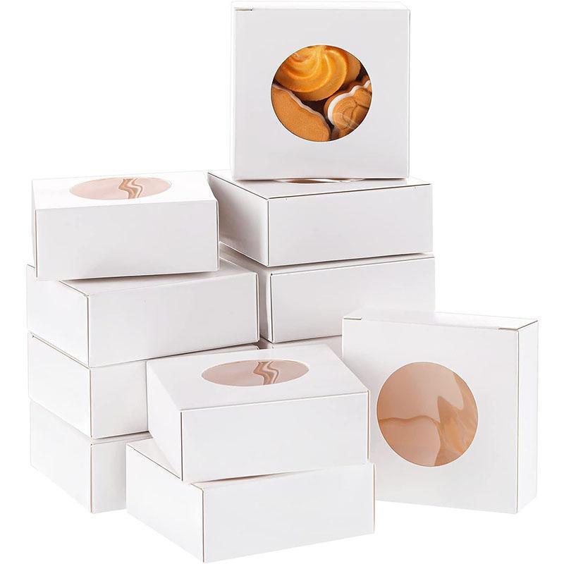 50PCS Handmade Soap Paper Box Round Window Kraft Black White Candy Biscuit Box - White-50pcs 8*8*3CM