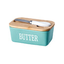 Butter Box with Knife Rectangular Cheese Container with Wooden Lid for Kitchen - Green-1