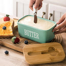 Butter Box with Knife Rectangular Cheese Container with Wooden Lid for Kitchen - Red-6