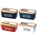 Butter Box with Knife Rectangular Cheese Container with Wooden Lid for Kitchen - Red-2