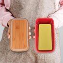 Butter Box with Knife Rectangular Cheese Container with Wooden Lid for Kitchen - Blue-11