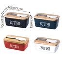 Butter Box with Knife Rectangular Cheese Container with Wooden Lid for Kitchen - Blue-3