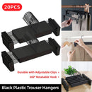 20pcs Black Plastic Pants Hanger Trousers Clips Durable Non Slip Clothes Hanger-1