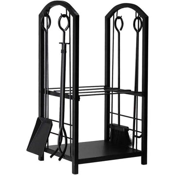 5-Piece Firewood Storage Rack and Fireplace Tool Set - 0