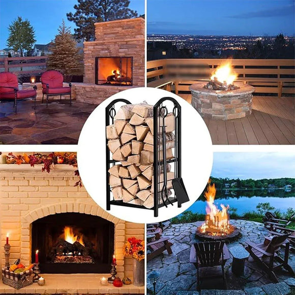 5-Piece Firewood Storage Rack and Fireplace Tool Set