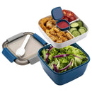 1-Piece Blue Two-Tier Lunch Box with Tray, Dressing Container and Fork-2