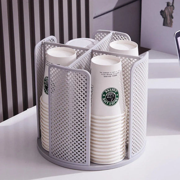 Paper Cup Holder Organizer Swivel Compartment Cup Picker Drink Storage Stand - Grey