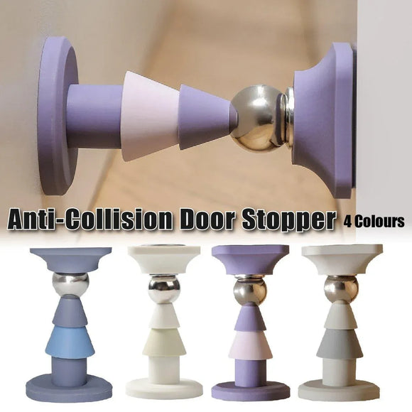 Silicone Silent Door Stopper with Suction Base and Secure Hold Catch Design - Purple