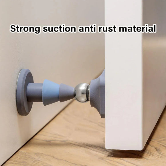 Silicone Silent Door Stopper with Suction Base and Secure Hold Catch Design - White
