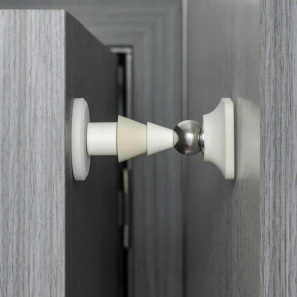 Silicone Silent Door Stopper with Suction Base and Secure Hold Catch Design - White