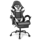 Black and White Gaming Chair with Footrest and Lumbar Support-5