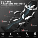 Black and White Gaming Chair with Footrest and Lumbar Support-10