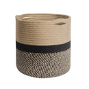 1-Piece 30 cm Woven Cotton Rope Storage Basket, Black and Beige-2