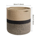 1-Piece 30 cm Woven Cotton Rope Storage Basket, Black and Beige-3