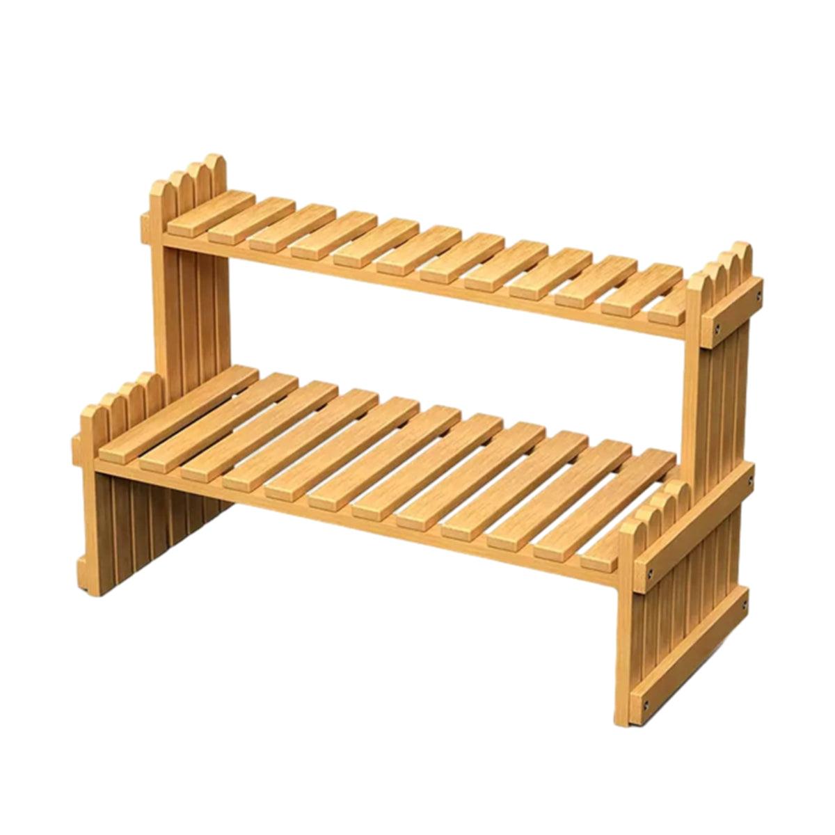 2 Tier Bamboo Plant Stand Flower Pot Rack Indoor Outdoor Patio Garden Shelf - 0