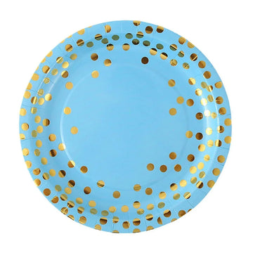 50-Pack Blue and Gold Polka Dot Disposable Paper Dessert Plates, 7 in - 0