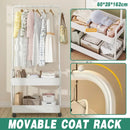 1-Piece Mobile Clothes Rack with Rail and Storage Baskets, White-1