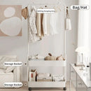1-Piece Mobile Clothes Rack with Rail and Storage Baskets, White-6
