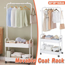 1-Piece Mobile Clothes Rack with Rail and Storage Baskets, White-14