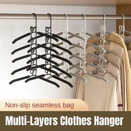 Space saving Multi layer Folding Hanger Hook Closet Organizer Clothes Rack - Black - 0