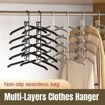 Space saving Multi layer Folding Hanger Hook Closet Organizer Clothes Rack - Black - 0