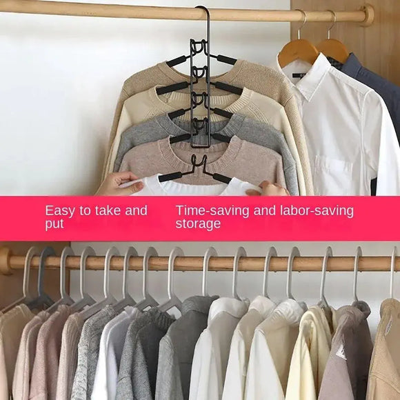 Space saving Multi layer Folding Hanger Hook Closet Organizer Clothes Rack - Black