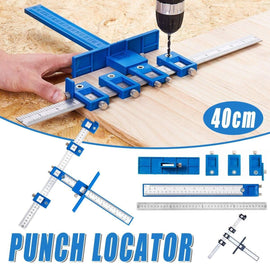 Furniture Carpentry Drill Guide Punch Locator Woodworking Hole Locator Ruler - Blue - 0