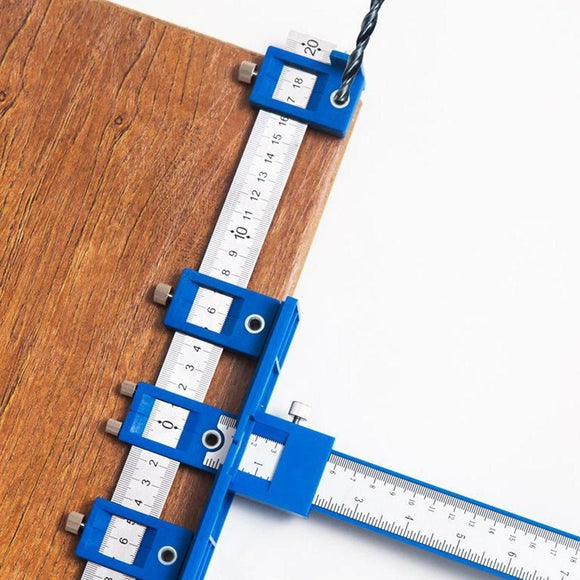 Furniture Carpentry Drill Guide Punch Locator Woodworking Hole Locator Ruler - Blue