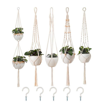5-Piece Macrame Plant Hanger Set for Indoor Pots - 0