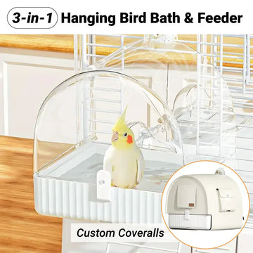 3in1 Parrot Bath Basin Bird Bathtub Cage or Accessory Pet Bird Feeder Water Bowl - Overdress - 0