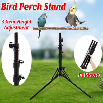 1-Piece Height-Adjustable Bird Perch Stand with Tripod Base