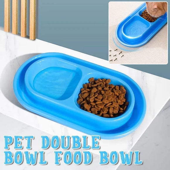 1-Piece Blue Double-Compartment Pet Feeding Bowl
