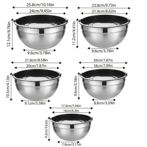 5-Bowl Nested Mixing Set with 5 Black Lids