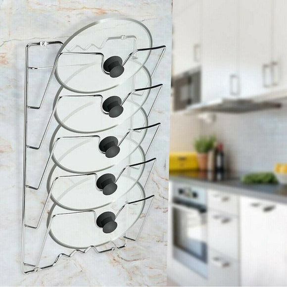 Pan Lid Holder Storage Rack Wall Mount Pot Cover Organizer Kitchen Accessories