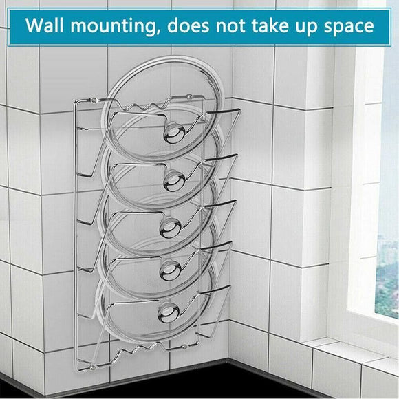 Pan Lid Holder Storage Rack Wall Mount Pot Cover Organizer Kitchen Accessories