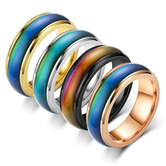 Mood Colour Changing Ring Temperature Sensitive Stainless Steel US Size 8 - Rose Gold