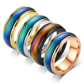 Mood Colour Changing Ring Temperature Sensitive Stainless Steel US Size 8 - Rose Gold - 0