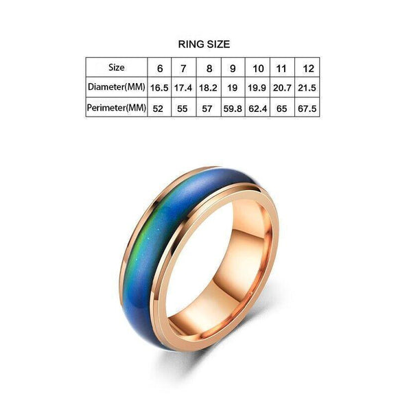 Mood Colour Changing Ring Temperature Sensitive Stainless Steel US Size 8 - Rose Gold
