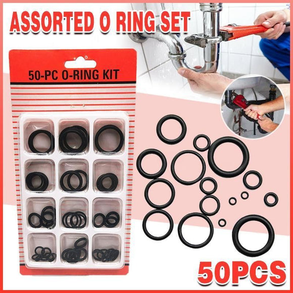 Rubber O-Ring Assortment Kit 50PC- Pack O-Rings Set Automotive Plumbing Seals