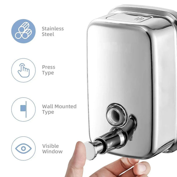 Stainless Steel Wall Mounted Soap Dispenser Hotel Bathroom Sanitizer Bottle - 500ML