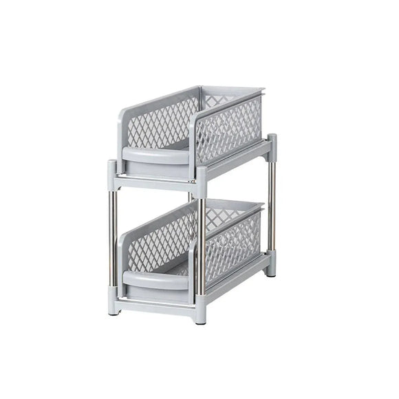 Bathroom Kitchen Sink Storage Rack Drawer Plastic Shelf Seasoning Holder - Grey