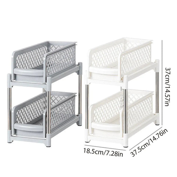 Bathroom Kitchen Sink Storage Rack Drawer Plastic Shelf Seasoning Holder - Grey