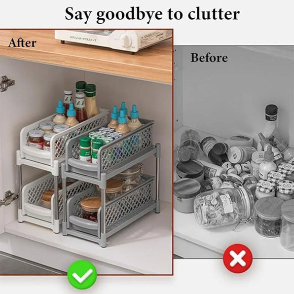 Bathroom Kitchen Sink Storage Rack Drawer Plastic Shelf Seasoning Holder - Grey
